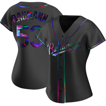 Replica Mike Baumann Women's Baltimore Orioles Black Holographic Alternate Jersey