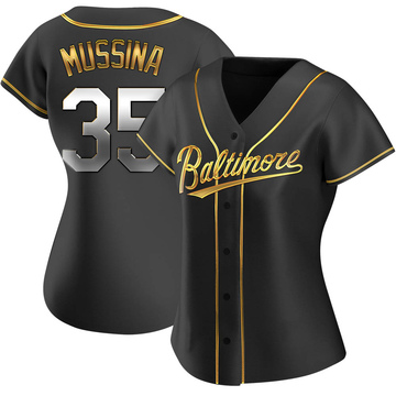 Replica Mike Mussina Women's Baltimore Orioles Black Golden Alternate Jersey