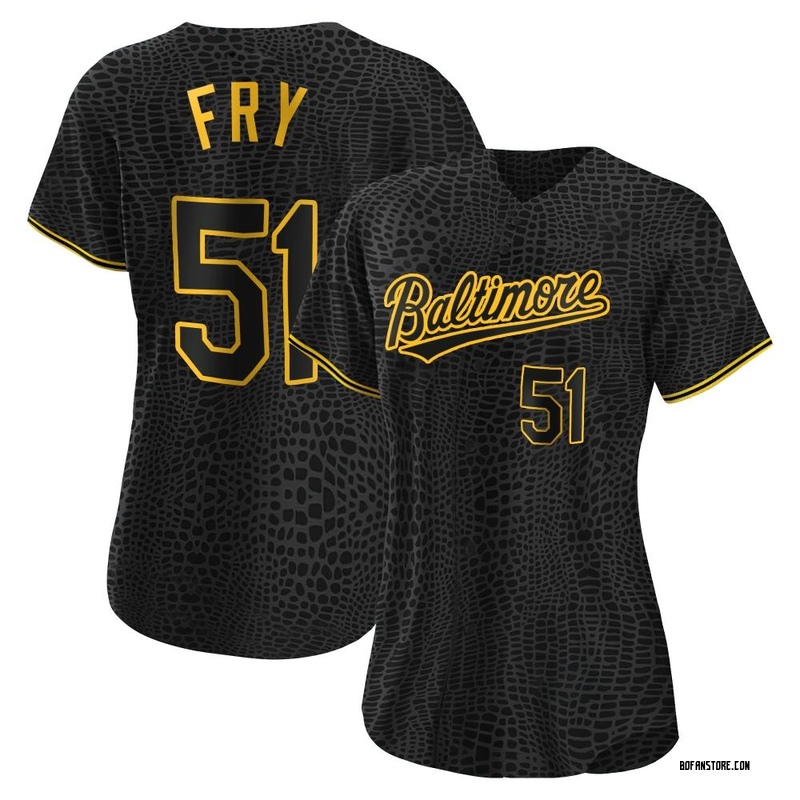Replica Paul Fry Women's Baltimore Orioles Black Snake Skin City Jersey
